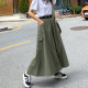 2025 summer new large-size skirt workwear multi-pocket a-line skirt mid-length high-waisted slim big hem skirt