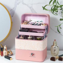 New Portable Large-Capacity Super Popular Cosmetic Bag, Simple Korean Style Portable Cosmetic Case, Girly Heart Cosmetics Storage Box