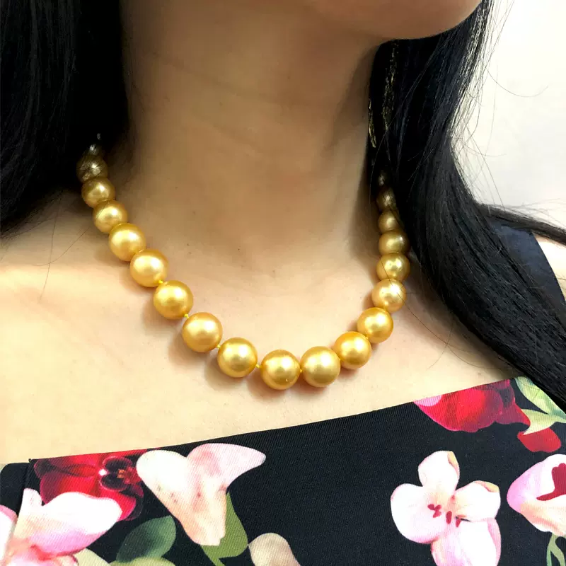 收藏珠宝南洋金珠项链浓金色天然海水10-13mm正圆极强光珍珠证书-Taobao