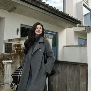 [Idika] 26 spring, autumn and winter double-sided wool coat, double-breasted hooded casual long woolen coat