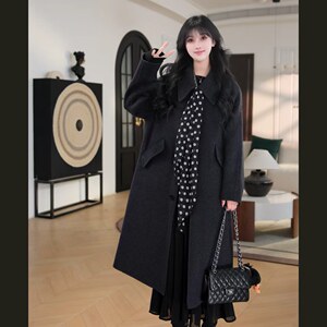 Baby point collar sweet girl style Idika 2026 spring and autumn double-sided wool coat loose age-reducing casual long style