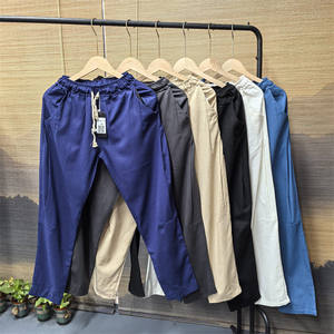 
26C5A1 Summer new men's thin casual linen pants trendy retro style fashionable solid color cotton and linen harem pants