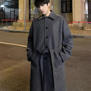 
25C6B1 knee-length woolen coat autumn and winter thickened Korean fashion brand coat high-end handsome woolen windbreaker