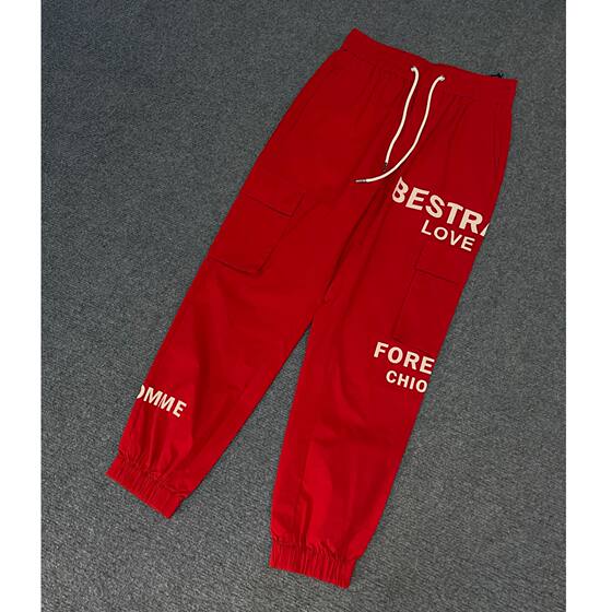 
Kaliyani brick cabinet 1990ku799 men's summer new red fashion casual trend leg overalls