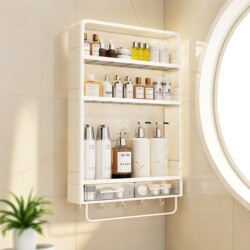 No-Drill Bathroom Storage Rack, Wall-Mounted Multi-Layer Organizer for Washbasin, Kitchen Wall Cabinet Spice Rack