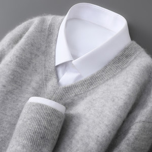 
New V-neck 100% pure cardigan for men's loose base sweater casual business large size knit cashmere sweater