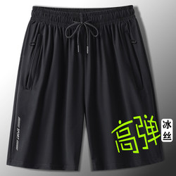 Men's High-Elastic Ice Silk Shorts, Plus Size, Extra Large, for Big and Tall Men, Sports Five-Point Shorts, Summer Thin Beach Shorts with Zipper