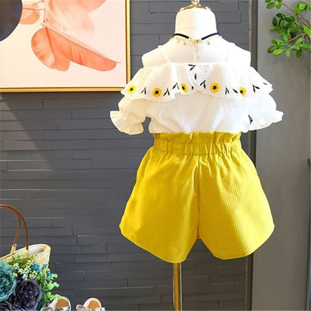 Girls suit Korean style floral fresh suspender top baby casual shorts ...