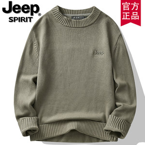 Jeep Men's official authentic authentic autumn and winter new pure cotton round neck sweater wool wool coat men's bottom shirt inside the tide