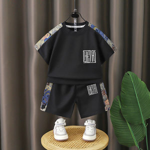 
Children's sports suit summer thin embroidered short-sleeved T-shirt shorts boys summer clothes fashionable casual baby boy