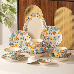 Underglaze Color Bowl and Plate Set, Household Ceramic, Housewarming Gift, New Home Bowls and Dishes, Tableware, High-End Bowl Set, New Style Bowls and Chopsticks