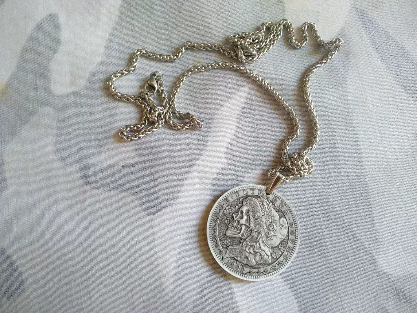 美国1888摩根自由女神骷髅硬币金属徽章纪念币流浪者项链