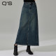 qs 秸hee autumn and winter new retro washed distressed denim skirt with back slit mid-length high-waisted slim skirt for women