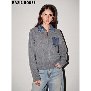 
Basic House/Baijiahao patchwork denim lapel cardigan jacket women's 2026 spring new zipper sweater