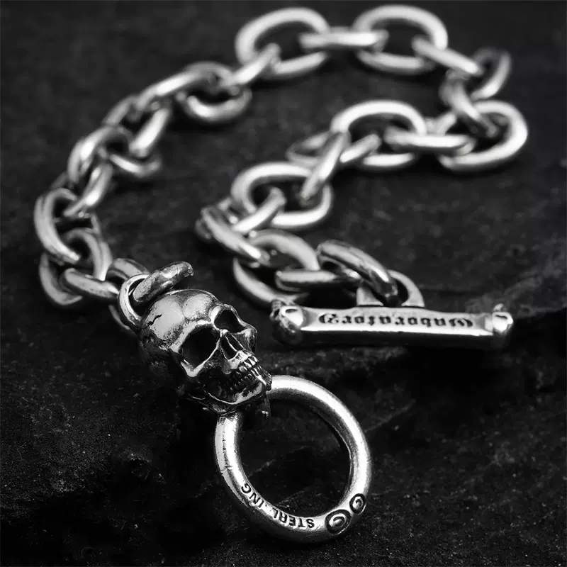 Gaboratory骷髏頭手鏈S925純銀手工簡潔情侶款微笑骷髏手鏈