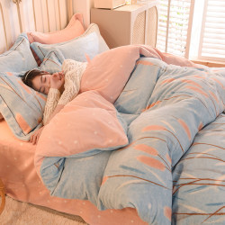 Thickened Milk Velvet Four-Piece Set, Winter Style Double-Sided Velvet Duvet Cover, Flannel Coral Fleece Plush Bed Sheet Bedding