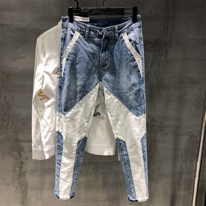 
2025 Autumn Trendy Casual Small Foot Jeans Men's Harem Pants Personalized Splicing Fashion Slim Fit Nine-Point Pants Handsome