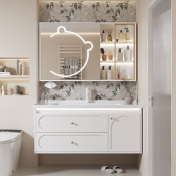 French-Style Ceramic Integrated Basin Bathroom Cabinet Combination Smart Bathroom Washbasin Sink Vanity Bathroom Cabinet