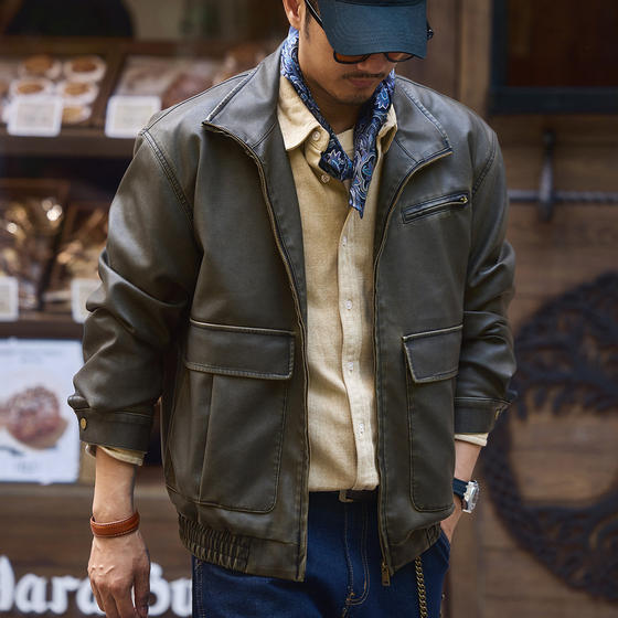 
High-end distressed Maillard motorcycle leather jacket for men 2025 autumn new men's PU leather jacket for men