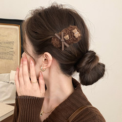 Melard Little Bear Plush Hair Clip for Women, New Cute and Versatile Hairpin for Autumn and Winter, Bb Clip for Bangs, Hair Accessory