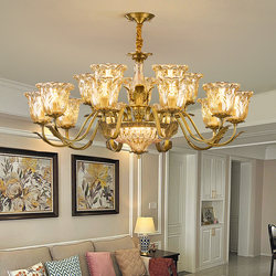 All-Copper American-Style Living Room Chandelier, Vintage Mid-Century Style Bedroom Dining Room Lamp, European-Style Light Luxury French High-End Villa Copper Lamp