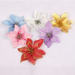 Poinsettia Gold Pink Artificial Flower Silver Christmas Tree Decoration Flower