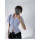 Sweet and cool hot girl slim solid color V-neck waist short-sleeved shirt for women in summer, women's European and American slim bottoming top