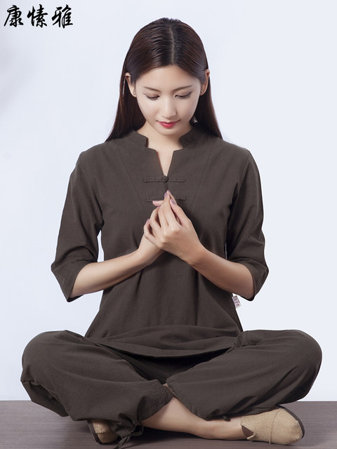 Kang Suya Zen Practice Suit Healing Loose Cotton and Lines Yoga Suit Ladies Set Buddhist Zen Pai Shishi Meditation Practice Suit