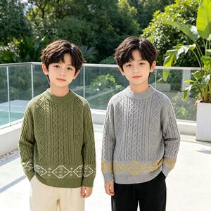 
Bedoha children's sweater boys and girls long-sleeved round neck pullover spring and autumn wool sweater medium and large children's sweater