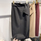 2024 new Korean self -slimming, thin waist lace tie splicing solid color mid -length suit skirt female autumn