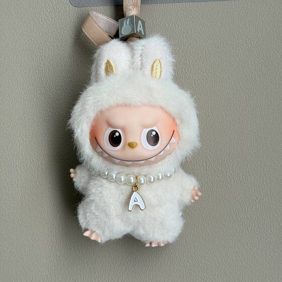 
Mini version of Labubu 4 fourth generation blind box mini Labubu pendant 26 letter pearl necklace accessories doll clothes