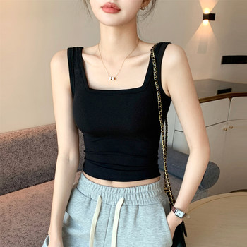 Black square neck strap vest female short inside
