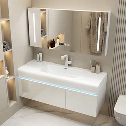 Light Luxury Modern Skin-Touch Integrated Basin Bathroom Cabinet, Minimalist Bathroom Vanity Sink Cabinet Combination