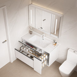 Japanese-Style Pull-Out Storage Cabinet Bathroom Cabinet with Integrated Ceramic Basin Washbasin Cabinet Combination Sink