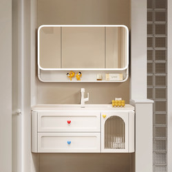 Dopamine Bathroom Cabinet with Ceramic Integrated Basin, Solid Wood Bathroom Vanity, Washbasin Cabinet Combination, Bathroom Cabinet