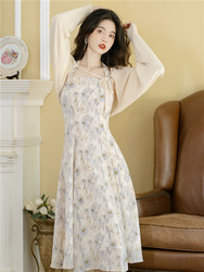 French-Style New Gentle Wind Dress with a Tea Break Vibe, Featuring a Romantic and Stunning Halter Neck Design with an Advanced Feel