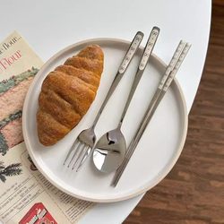 ins Wind 304 Stainless Steel Portable Chopsticks, Spoon, and Fork Set for Students and Office Workers, Single-Serving Tableware with Storage for Home Use