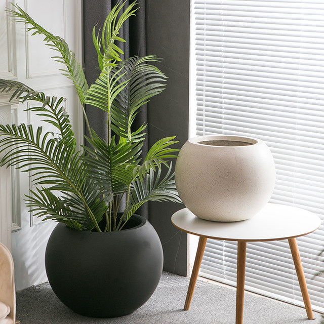 Nordic magnesium clay floor-standing large flowerpot, minimalist spherical soft decoration, extra large flower pot, living room, B&B, shopping mall, villa decoration