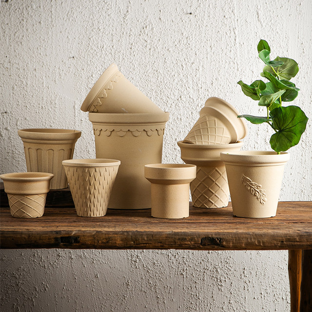 Clay flower pot orchid green plant flower pot high-end feeling can breathe gravy creative simple breathable household desktop flower pot