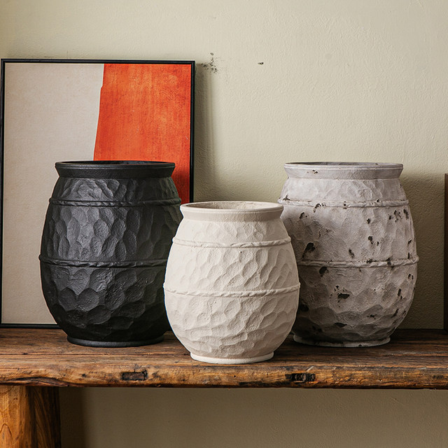 Retro flower pot bottle vintage earthenware jar magnesium mud flower pot flower pot flower pot B&B Wasabi wind black diamond floor decoration ornament
