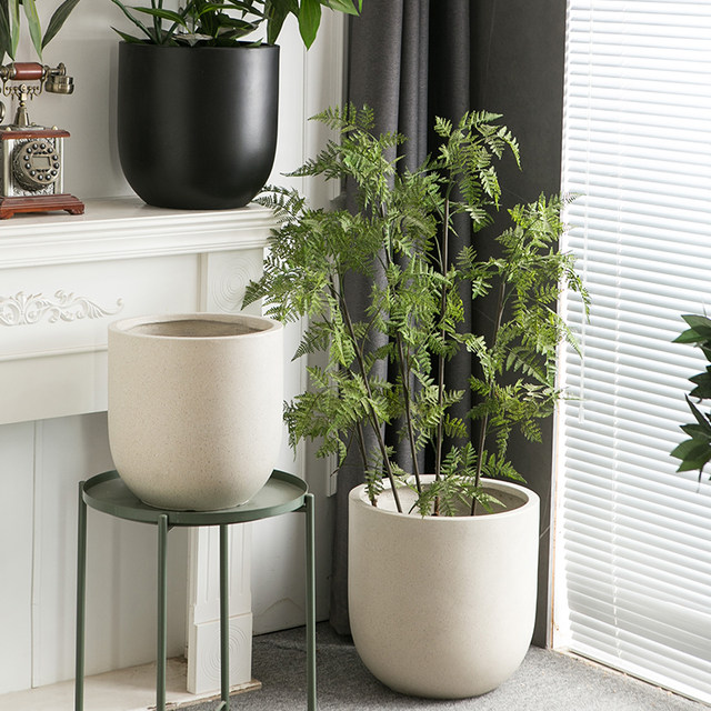 Magnesia clay floor-standing flower pot minimalist wine glass U-shaped large mouth black diamond flower pot living room B&B shopping mall villa decoration