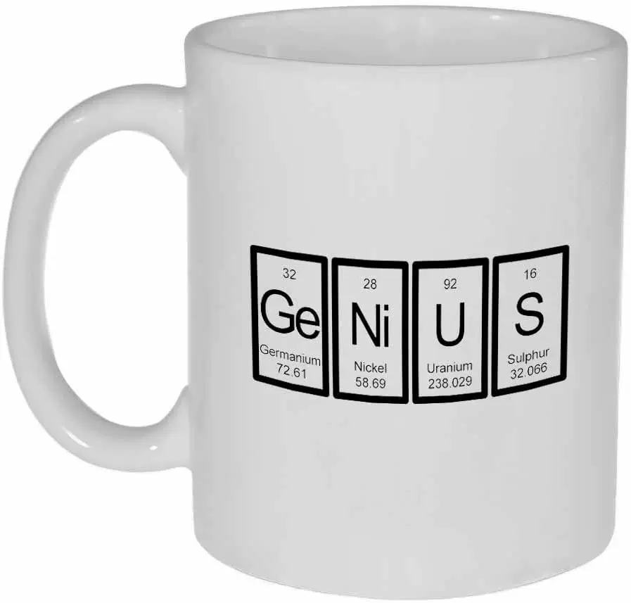 Genius英文新款生日禮物陶瓷咖啡馬克杯子水杯天才geek元素週期表