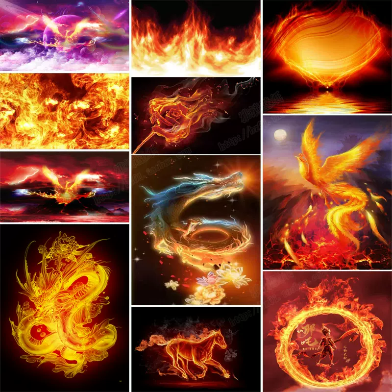 凤凰浴火重生壁纸定做火中玫瑰摩托龙火山风火轮墙纸3d壁画定制 Taobao