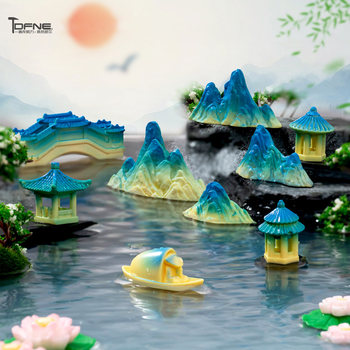 
Micro landscape Chinese style rockery pavilion resin ornaments