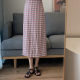 Paradise grid. Homemade soft girl sweet and cute contrasting color straight mid-length high-waisted skirt for women