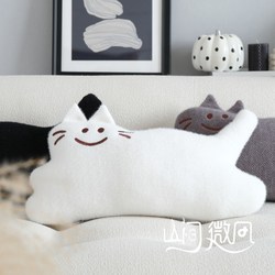 Original Nordic Style Cat Pillow, White and Gray Cushion, Living Room Sofa Pillow, Cat Lumbar Pillow, Back Cushion