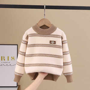 Boys sweater for children's autumn and winter new versatile knitted sweater for boys Korean style small and medium-sized children's striped pullover thread
