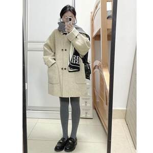 High-end beige mid-length wool coat for women in winter new small loose straight wool coat
