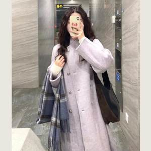 
French purple stand-up collar woolen coat for women in winter new high-end small mid-length Korean woolen coat