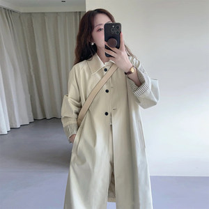 Wind coat female spring and autumn new coats small and long rice white British style loose casual day system
